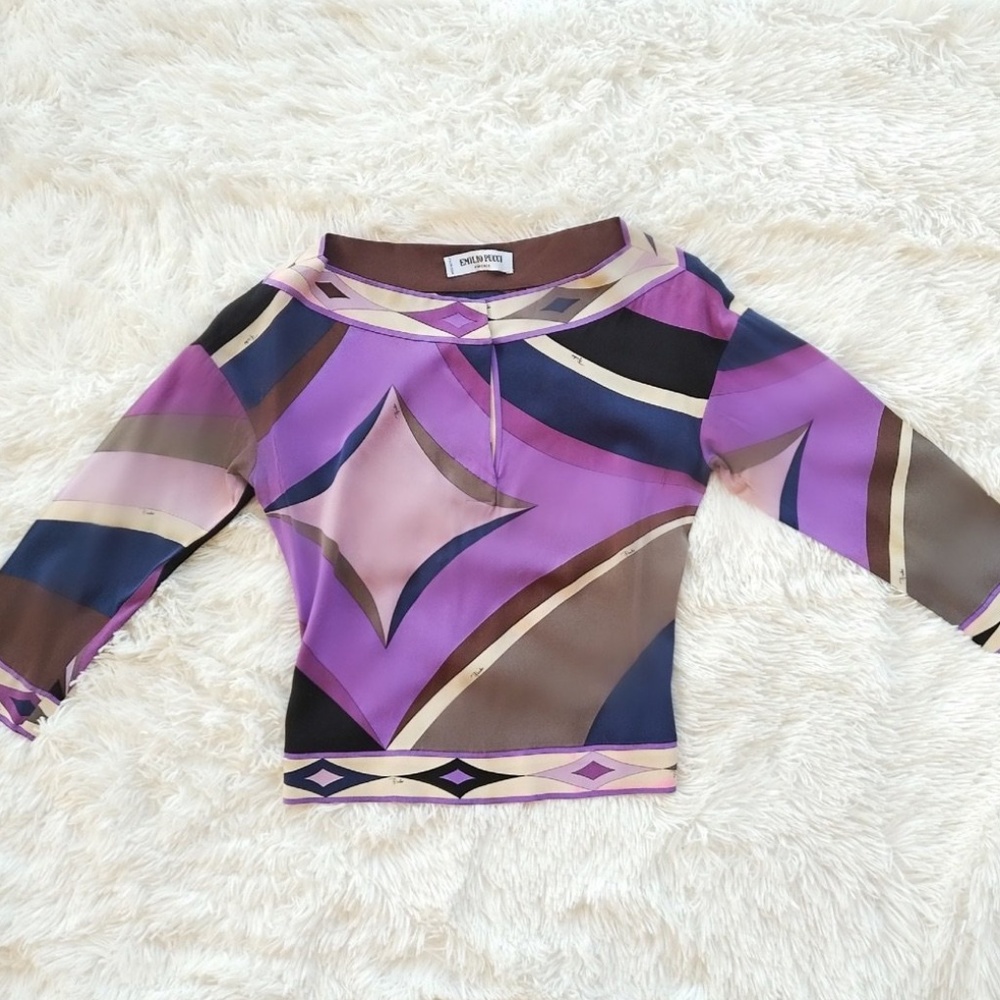 Emilio Pucci Purple Pink Geometric Long Sleeve Tee